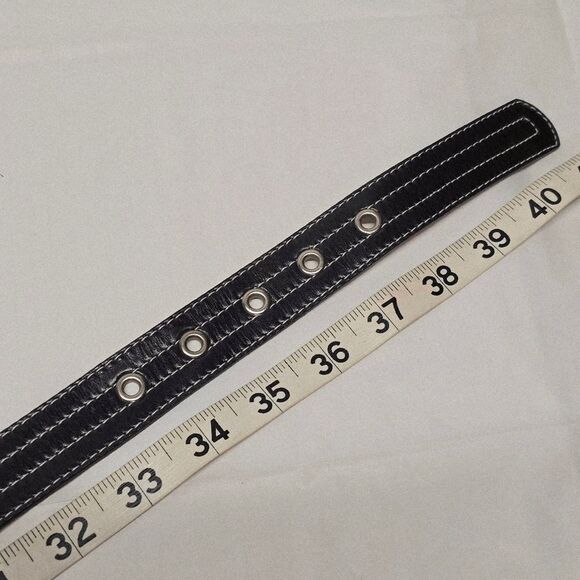 Leatherock Black Genuine Leather Belt With Keychain White Contrast Stitching 38